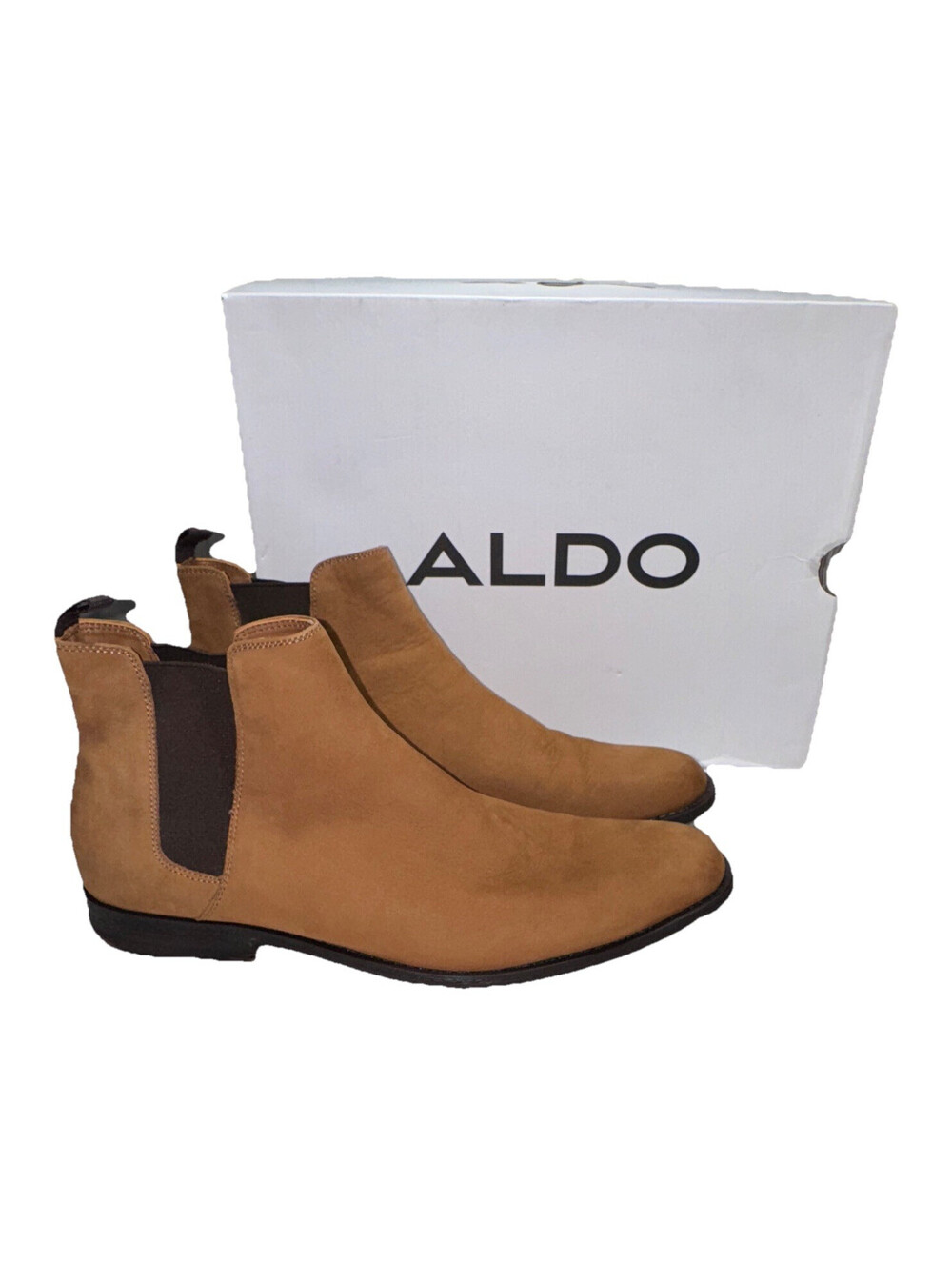 ALDO Men's Brown Suede Chelsea Ankle Boots Slip-On Round Toe US 12 EU 45 EUC
